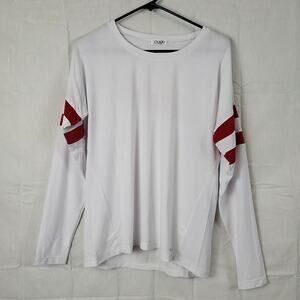 Nuyu Womens White‎ Red Long Sleeve Crew Neck Pullover Basic T Shirt Size Small